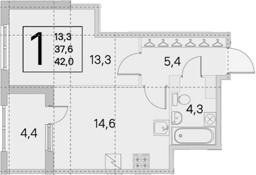 1-комнатная квартира 37.6 м², 2/5 эт., ЖК «ЮгТаун. Олимпийские кварталы»